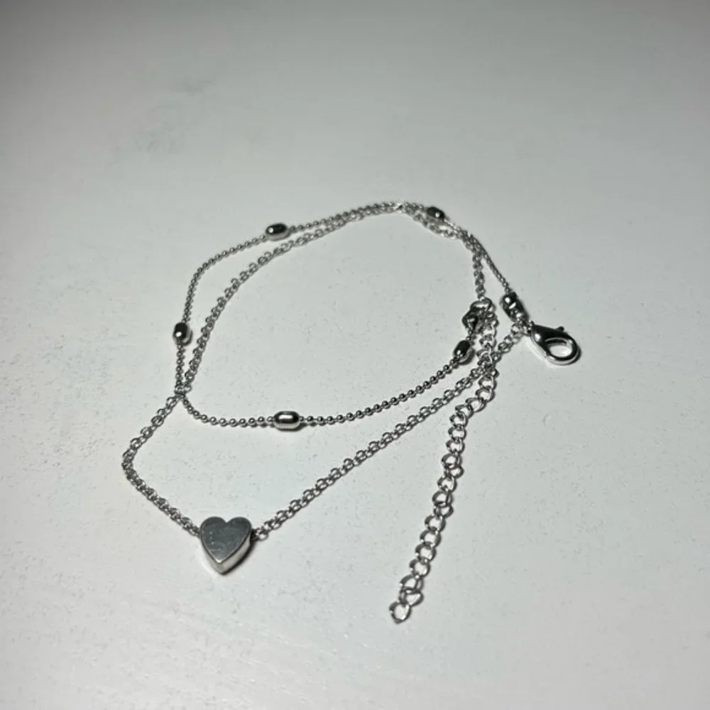 Heart Silver Chain Ankle Bracelet Leg Foot Jewelry Engagement Wedding Charm - Picture 2 of 3